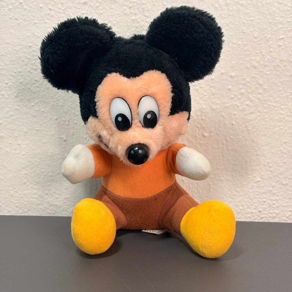 Disney Mickey Mouse Plush Kids 8" Orange Brown Excellent Christmas Carol Vintage